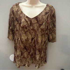 Elegant Brown Patterned Women's Top Quarter Length Sleeve Y2K Lined AGB Byer V